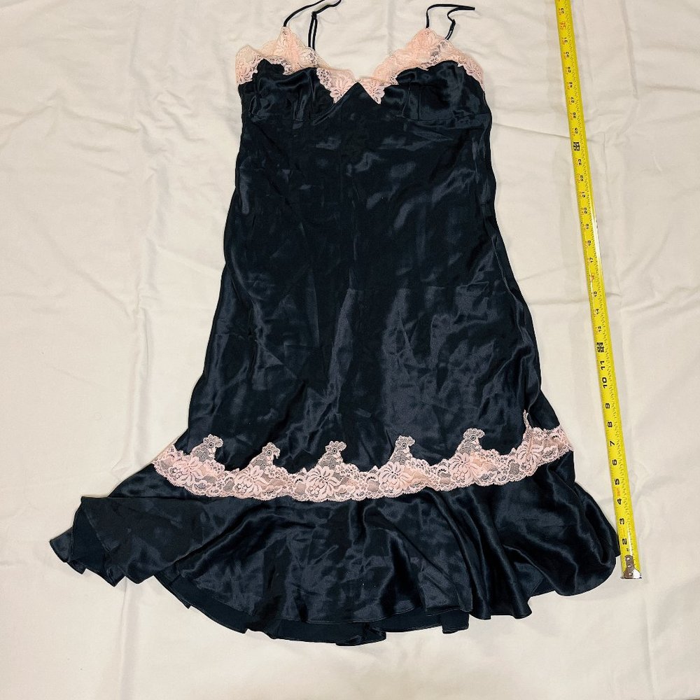 Victoria's Secret | 100% Silk Black with Light Pink Lace Trim Chemise